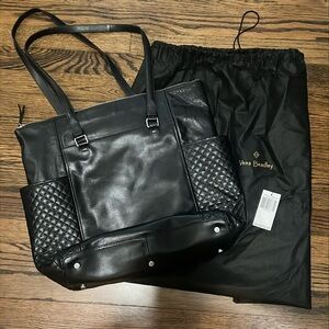 Vera Bradley Black Leather Carryall Tote